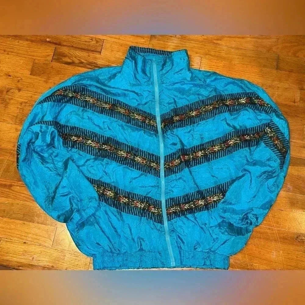 Sale VINTAGE Grand Prix XL blue zipper jacket coat nylon activewear 1990’s - Picture 3 of 9